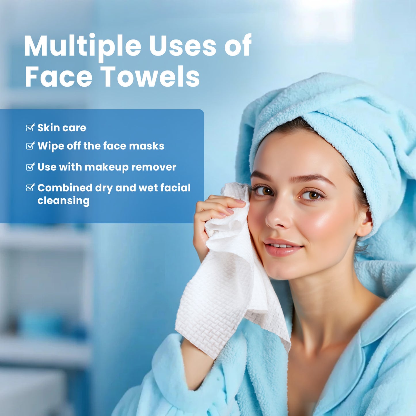 Borje Face Towels XL, Disposable Face Towel 10" x 12", 50 Count, 100% USDA Biobased Facial Towelettes, Ultra Soft & Thick Makeup Remover Wipes for Women Cleansing