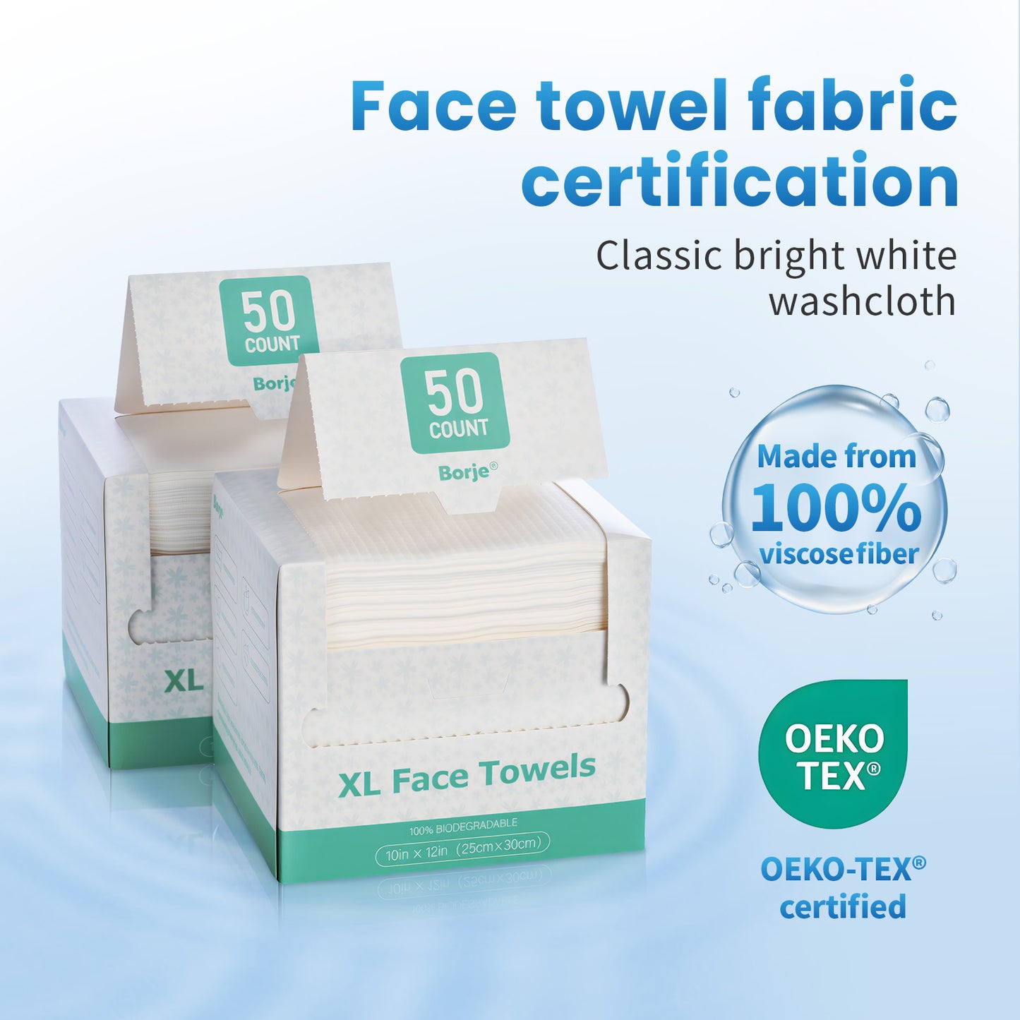 Borje Face Towels XL, Disposable Face Towel 10" x 12", 50 Count, 100% USDA Biobased Facial Towelettes, Ultra Soft & Thick Makeup Remover Wipes for Women Cleansing