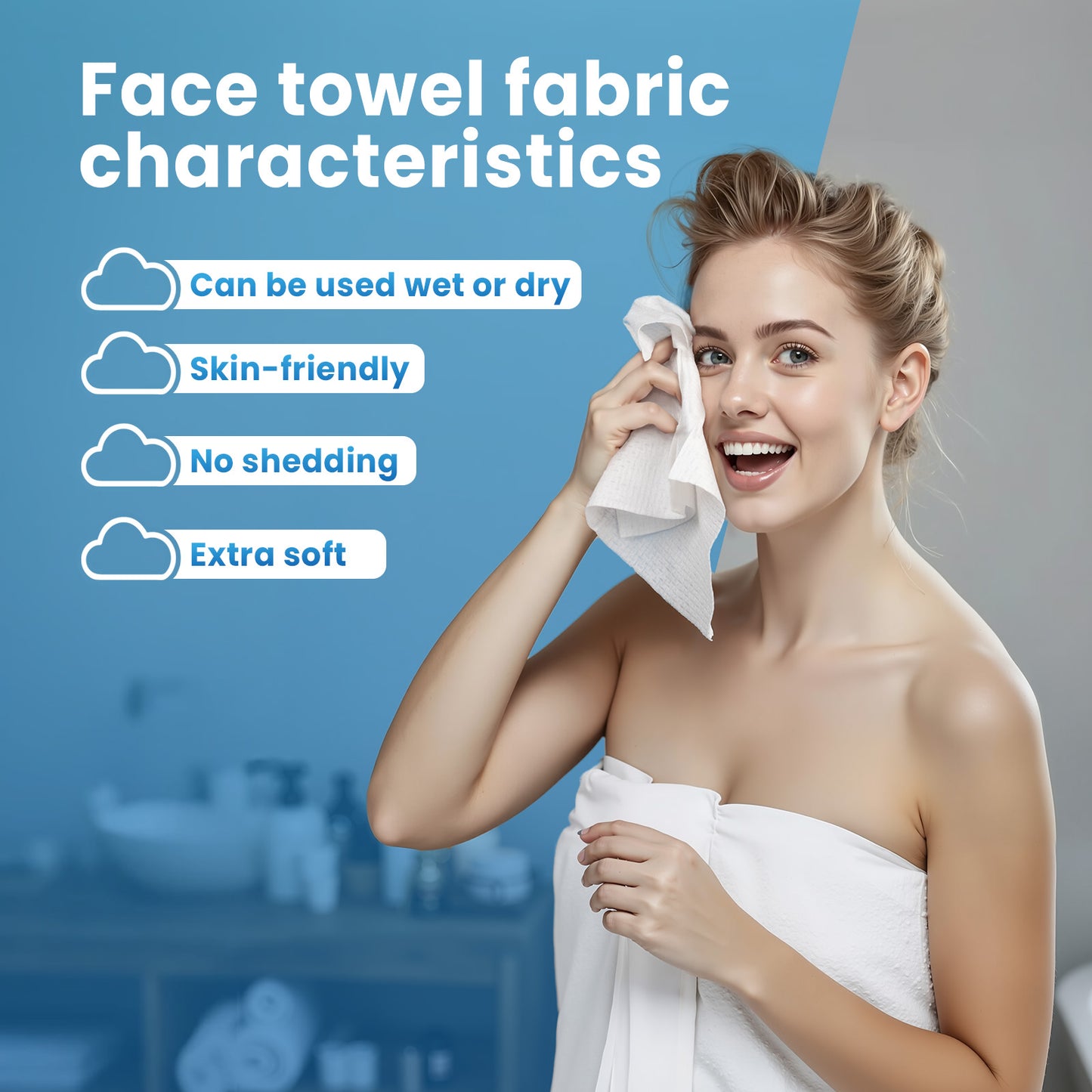 Borje Face Towels XL, Disposable Face Towel 10" x 12", 50 Count, 100% USDA Biobased Facial Towelettes, Ultra Soft & Thick Makeup Remover Wipes for Women Cleansing