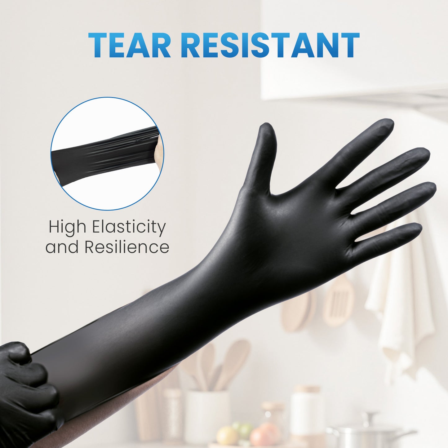 Guantes Desechables de Nitrilo Negro Borje®, Sin Látex y Sin Polvo, Aprobados para Alimentos, Punta Texturizada, Limpieza