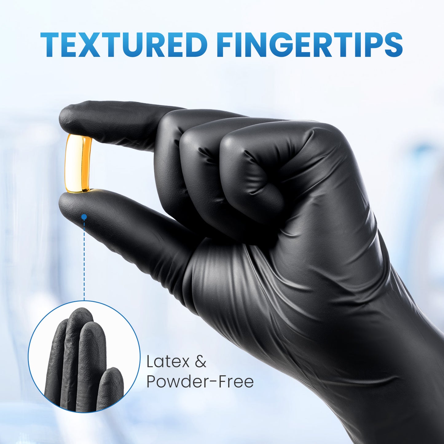 Guantes Desechables de Nitrilo Negro Borje®, Sin Látex y Sin Polvo, Aprobados para Alimentos, Punta Texturizada, Limpieza