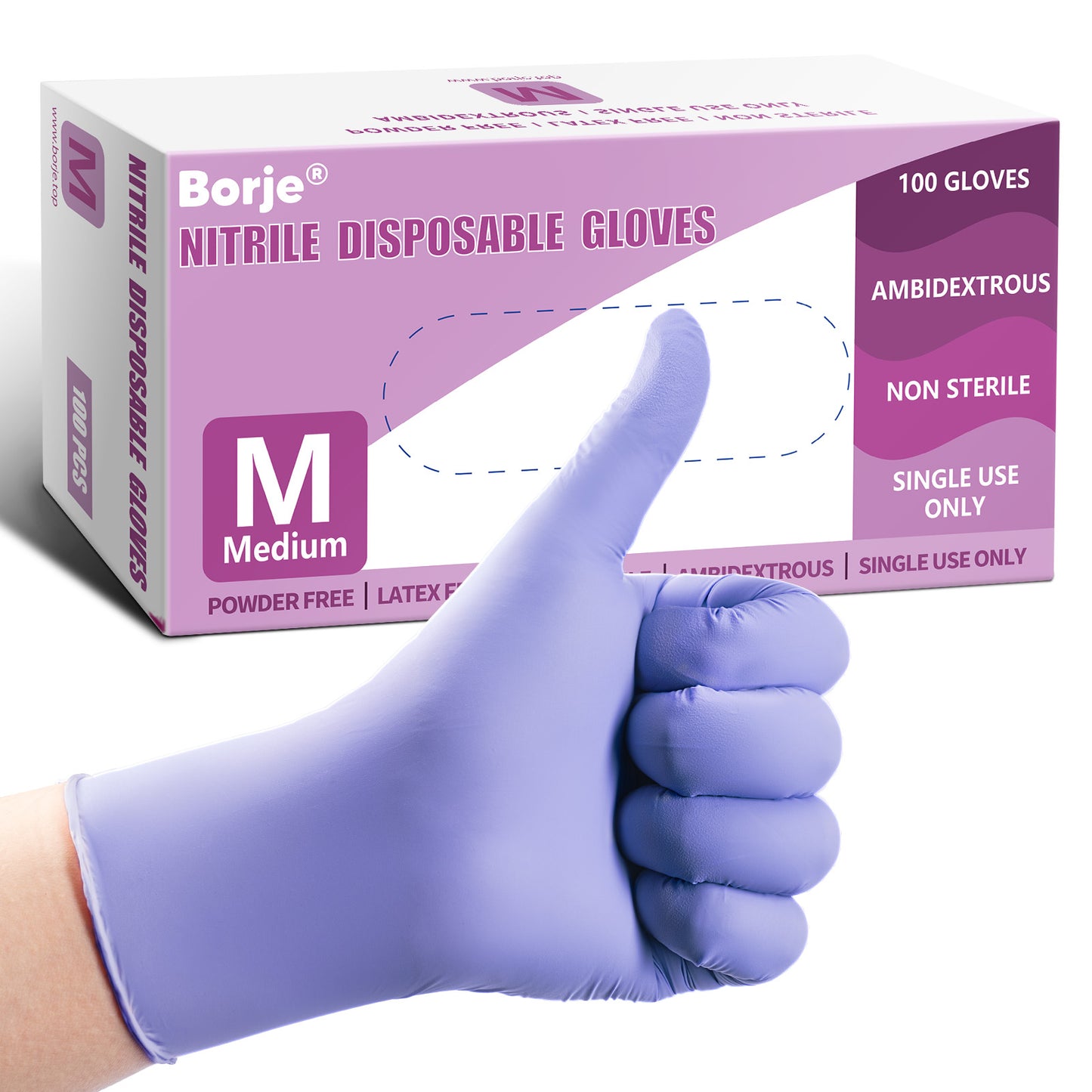 Guantes Desechables de Nitrilo Borje®, Azul Iris, Sin Látex, Sin Polvo, Apto para Alimentos, Caja de 100