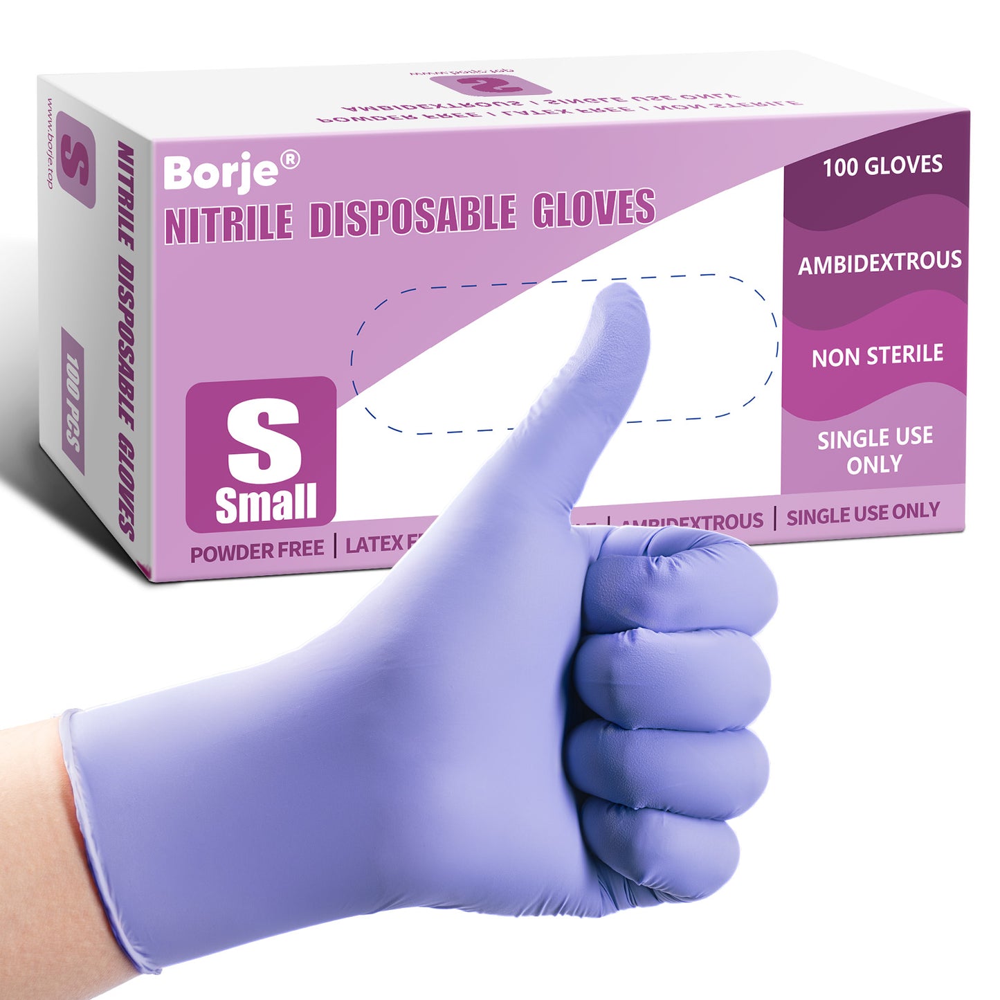 Guantes Desechables de Nitrilo Borje®, Azul Iris, Sin Látex, Sin Polvo, Apto para Alimentos, Caja de 100