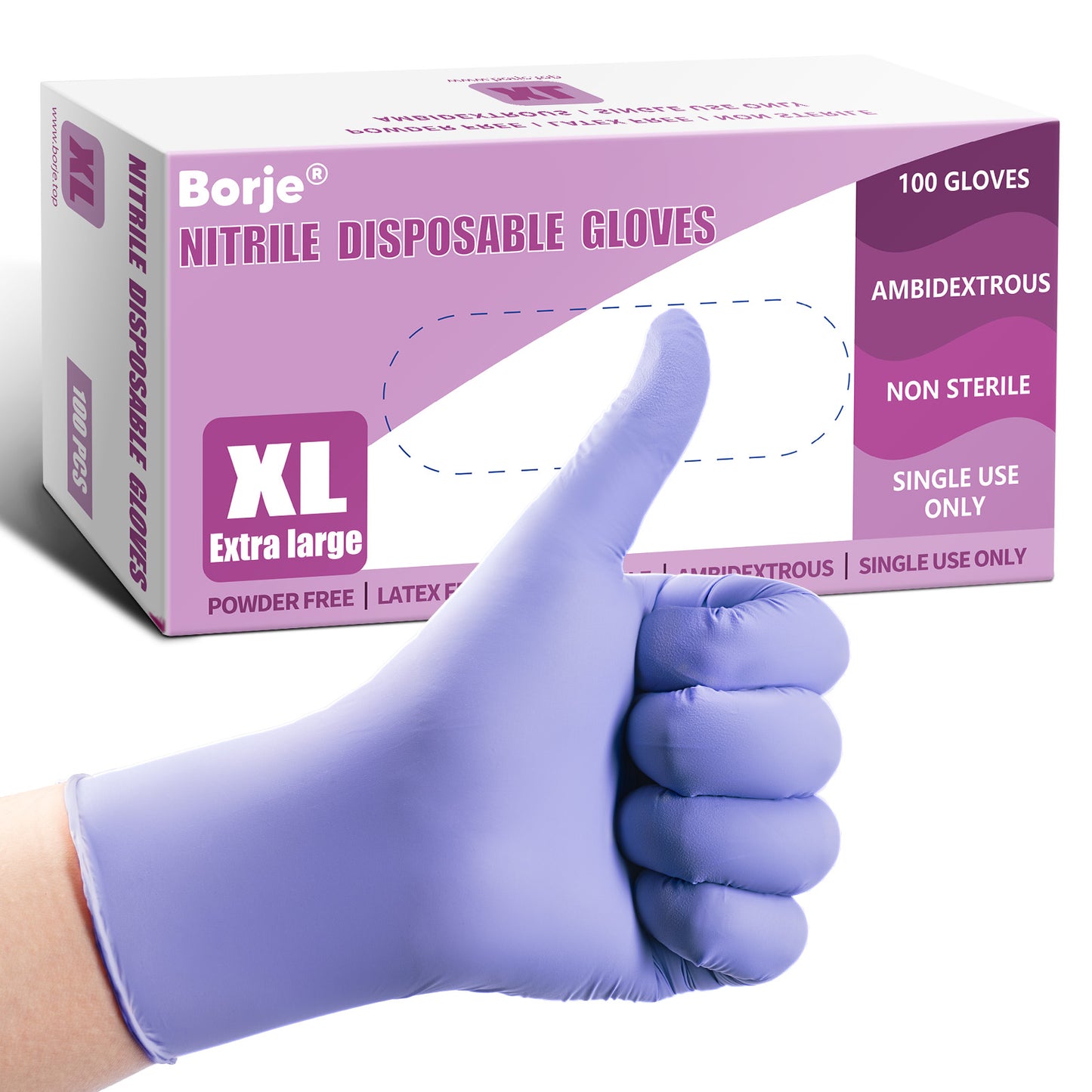 Guantes Desechables de Nitrilo Borje®, Azul Iris, Sin Látex, Sin Polvo, Apto para Alimentos, Caja de 100