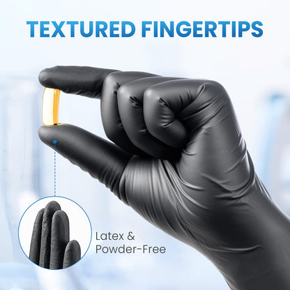 Borje® - 100 Pcs Nitrile Disposable Gloves, 6 Mil, Black, Latex Free, Powder-Free, Mechanic, Food Safe, Cooking, Cleaning
