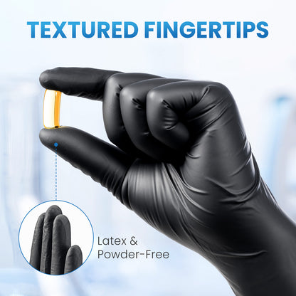 Guantes Desechables de Nitrilo Negro Borje®, Sin Látex y Sin Polvo, Aprobados para Alimentos, Punta Texturizada, Limpieza