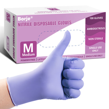 Guantes Desechables de Nitrilo Borje®, Azul Iris, Sin Látex, Sin Polvo, Apto para Alimentos, Caja de 100