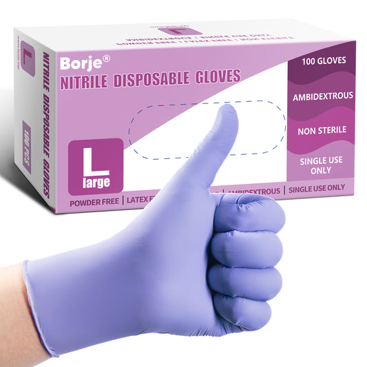 Guantes Desechables de Nitrilo Borje®, Azul Iris, Sin Látex, Sin Polvo, Apto para Alimentos, Caja de 100